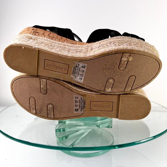 Fergalicious Pounce Wedge Sandals Black Jute Faux Suede Open Toe - Picture 2 of 8